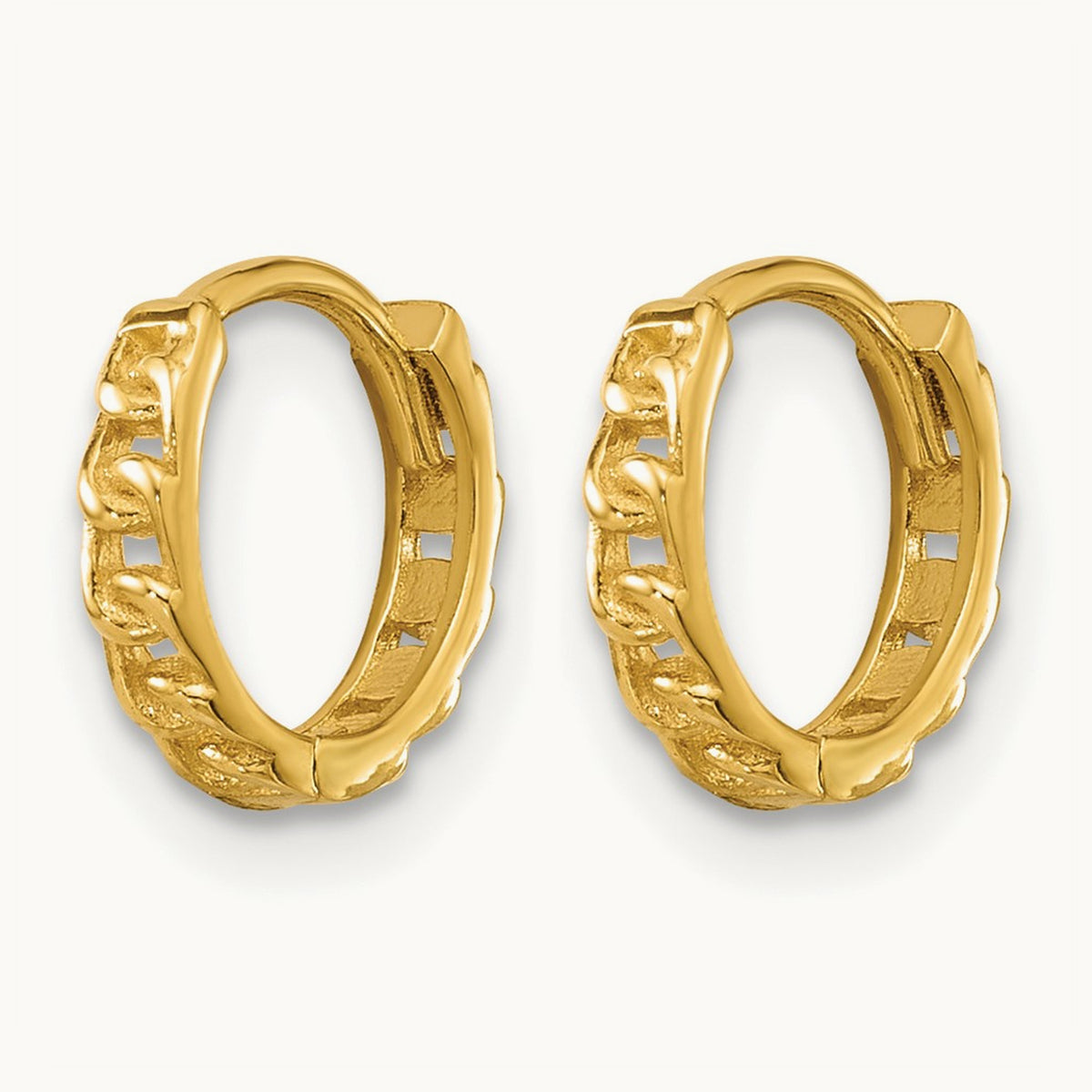 Polished Curb Link Round Hinged Hoop Earrings, 14K — Leslie's