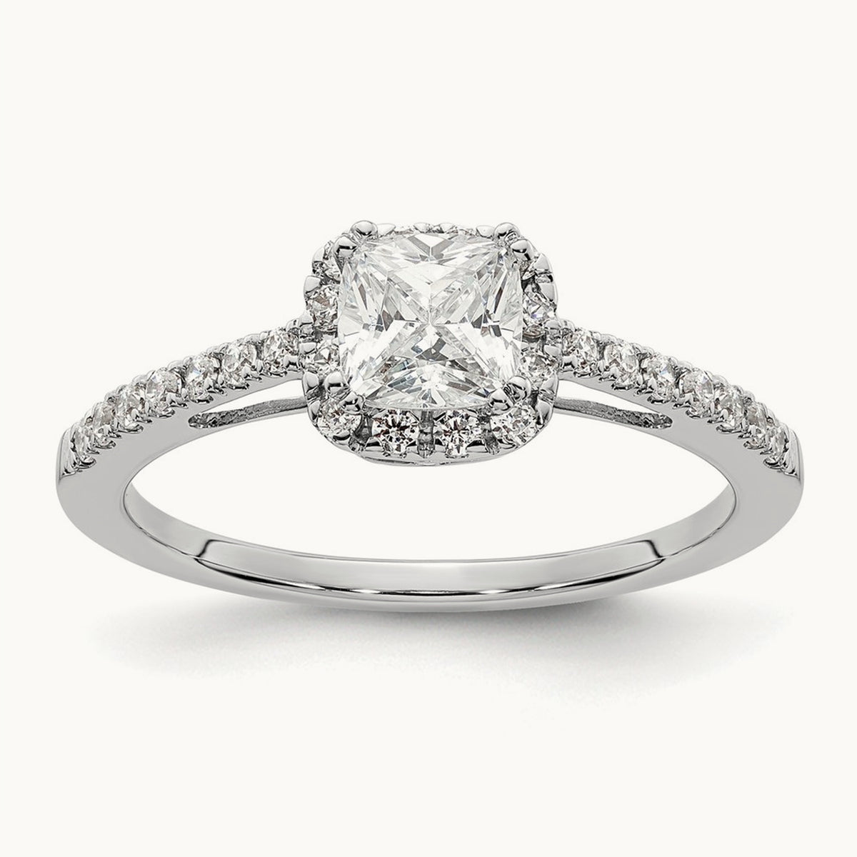 Cushion Semi-Mount Halo Engagement Ring — 1/4 ct (holds 3/4 ct center), VS/SI (Great), 7