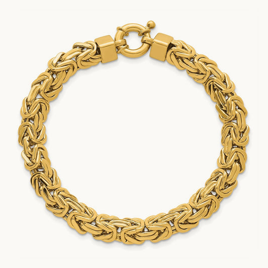 Polished 7.5in Knife Edge Byzantine Link Bracelet, 14K