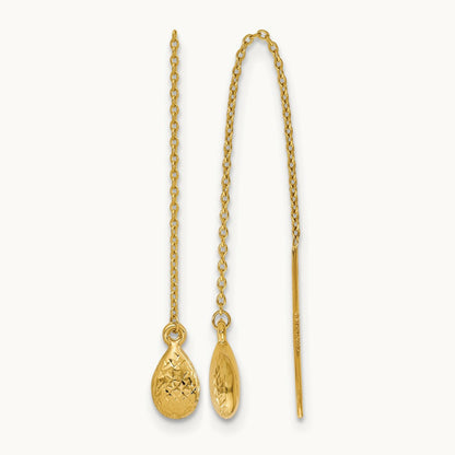 Polished and Textured Tear Drop Threader Earrings, 14K — Leslie's