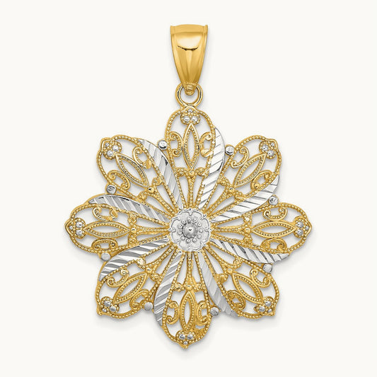 w/ Rhodium D/C Flower Charm, 14K