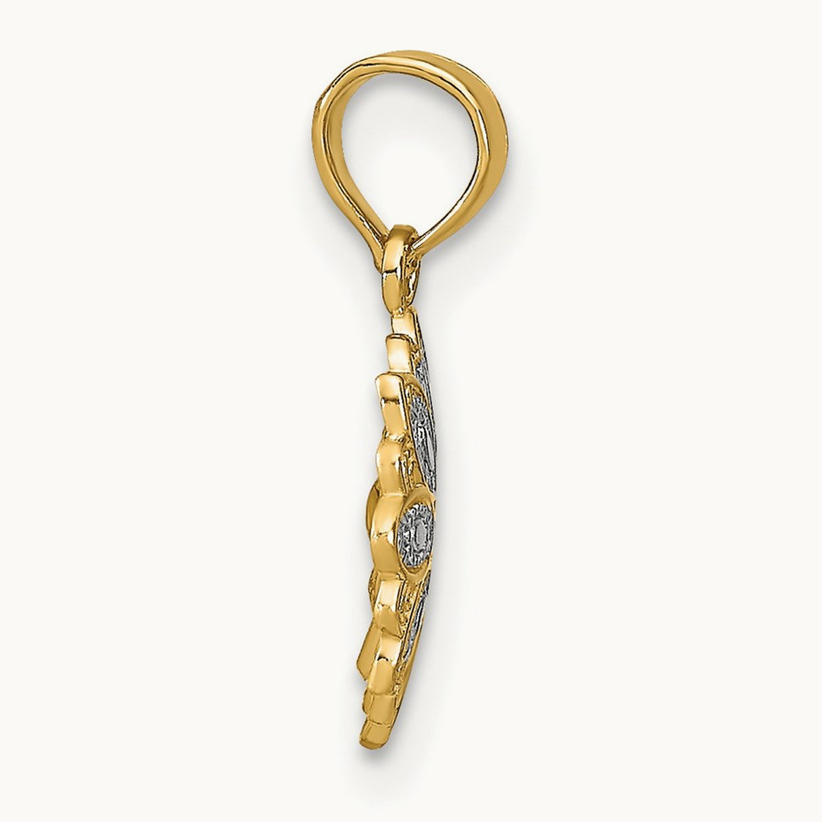w/Rhodium and D/C Mini Filigree Flower Charm, 14K