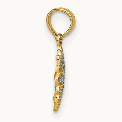 w/Rhodium and D/C Mini Filigree Flower Charm, 14K