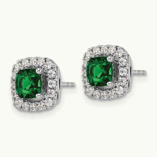 May Birthstone Created Emerald Post Earrings, 0.50 ct tw Lab-Grown Diamond