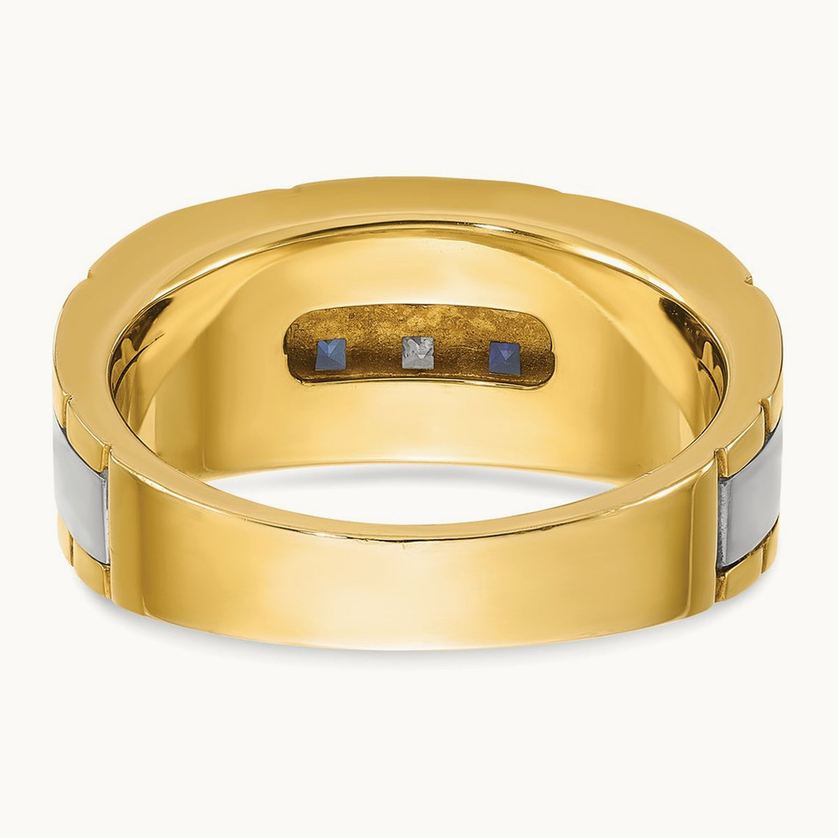 14ktt IBGoodman Men's Polished & Grooved Cr. Sapphire & Diamond Ring
