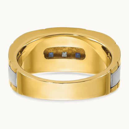 14ktt IBGoodman Men's Polished & Grooved Cr. Sapphire & Diamond Ring