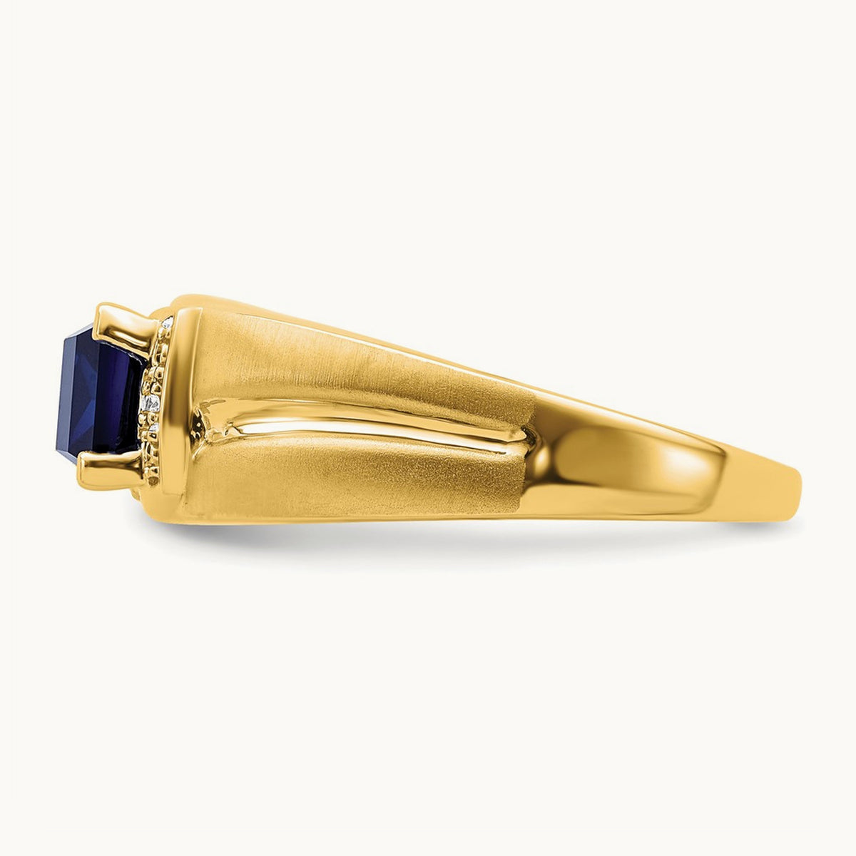 Emerald-cut Created Sapphire and Diamond Mens Ring, 14K