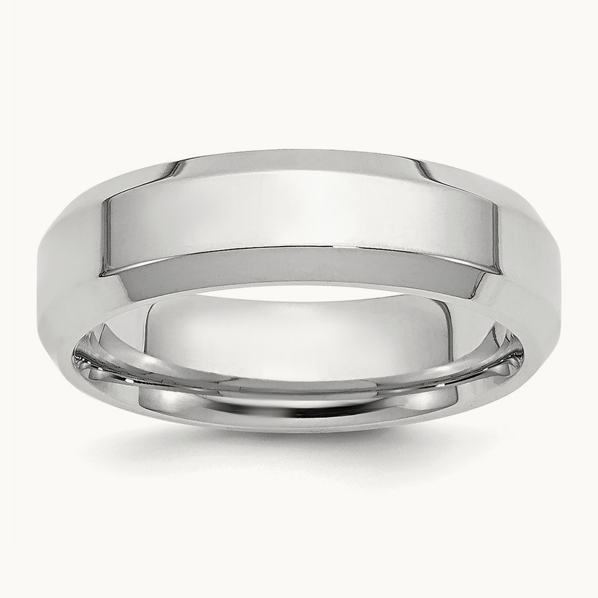 Polished Beveled Edge Wedding Band, 5mm, Platinum