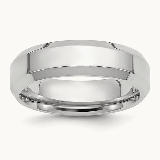 Polished Beveled Edge Wedding Band, 5mm, Platinum
