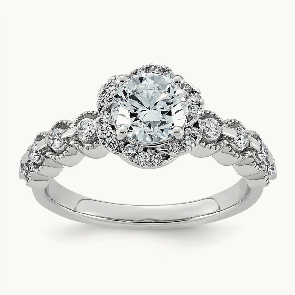 Round Center Floral Halo Ring, 1.25-2.50 ct tw Lab-Grown Diamond