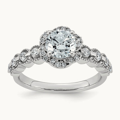 Round Center Floral Halo Ring, 1.25-2.50 ct tw Lab-Grown Diamond