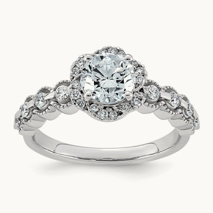 Round Center Floral Halo Ring, 1.25-2.50 ct tw Lab-Grown Diamond