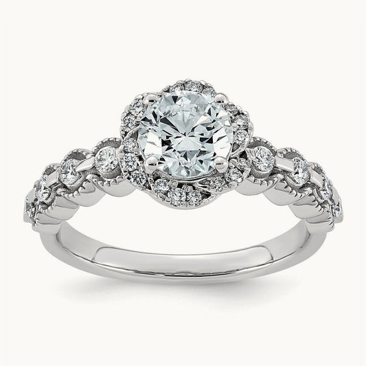 Round Center Floral Halo Ring, 1.25-2.50 ct tw Lab-Grown Diamond