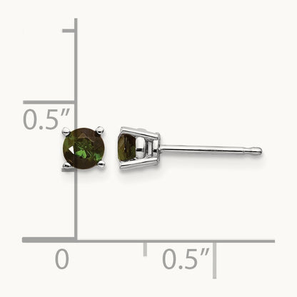 Green Tourmaline Earrings, 14K White Gold