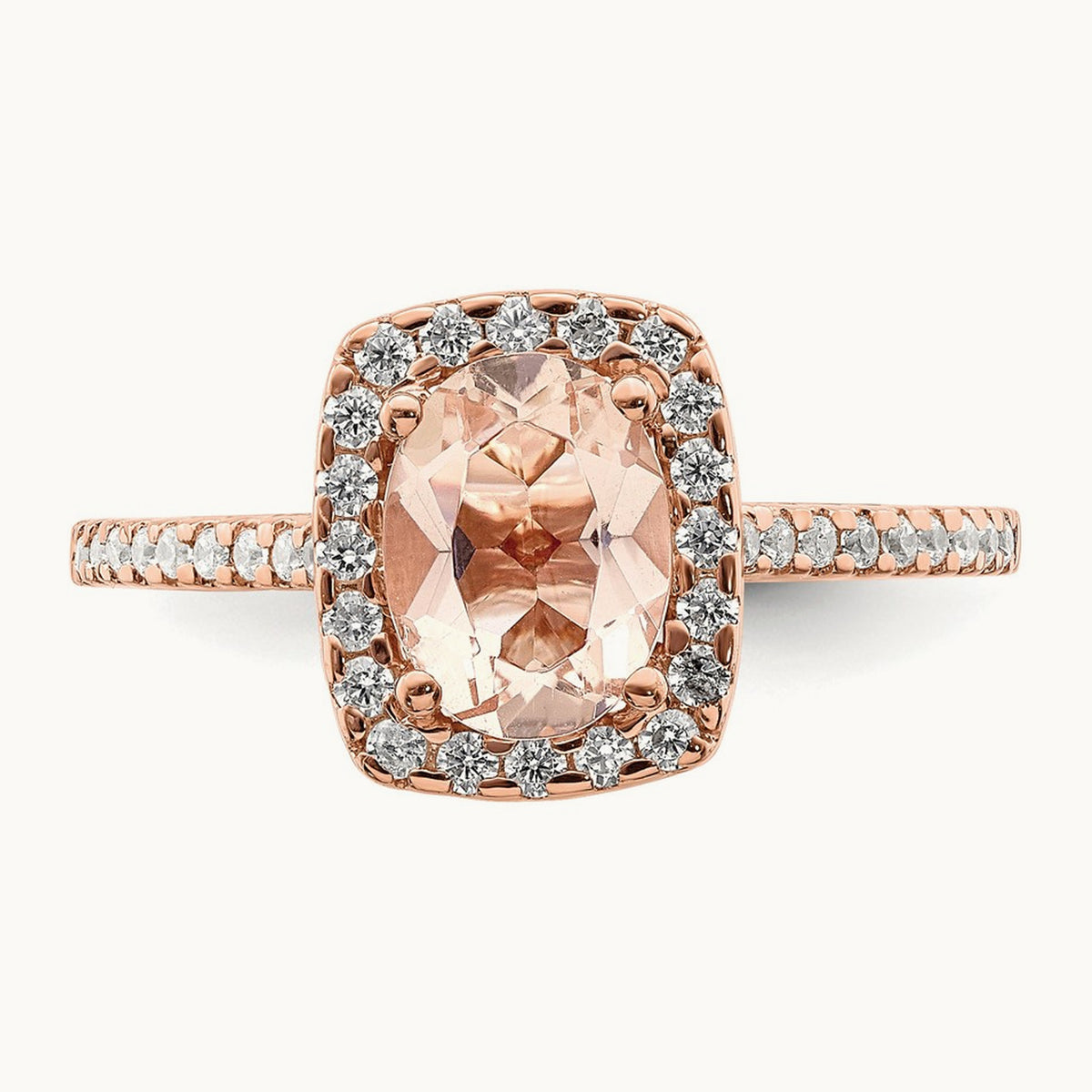 Morganite Diamond Halo Complete Engagement Ring, 14K Rose Gold