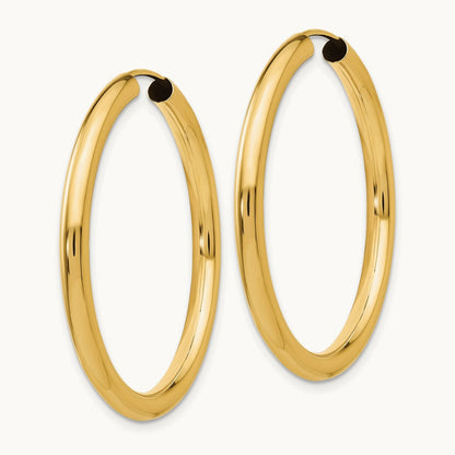 Polished Endless Tube Hoop Earrings, 3.00mm, 14K