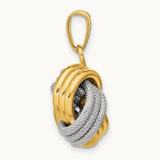 Polished Textured Love Knot Pendant — 14K Two-Tone Gold