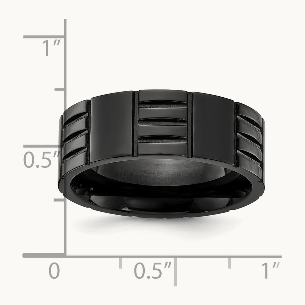 Polished Black IP-plated Grooved Band, 8mm, Titanium