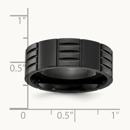 Polished Black IP-plated Grooved Band, 8mm, Titanium