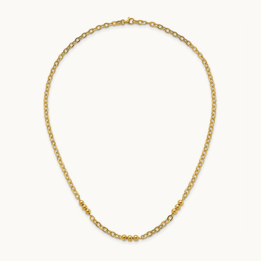 Polished 18in Fancy Beaded Cable Link Necklace, 14K