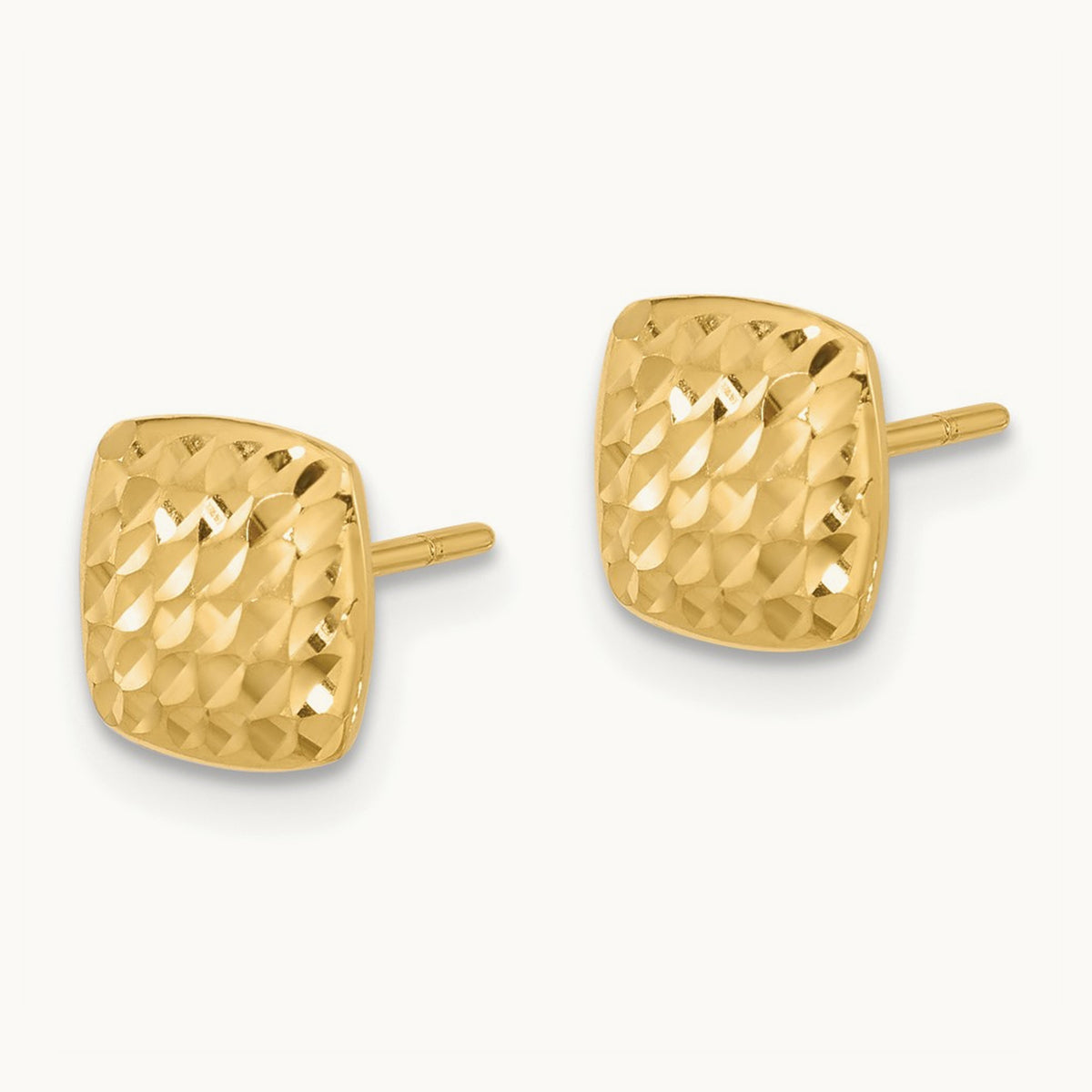 Diamond Cut Square Post Earrings — 14K Yellow Gold