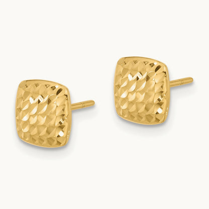 Diamond Cut Square Post Earrings — 14K Yellow Gold