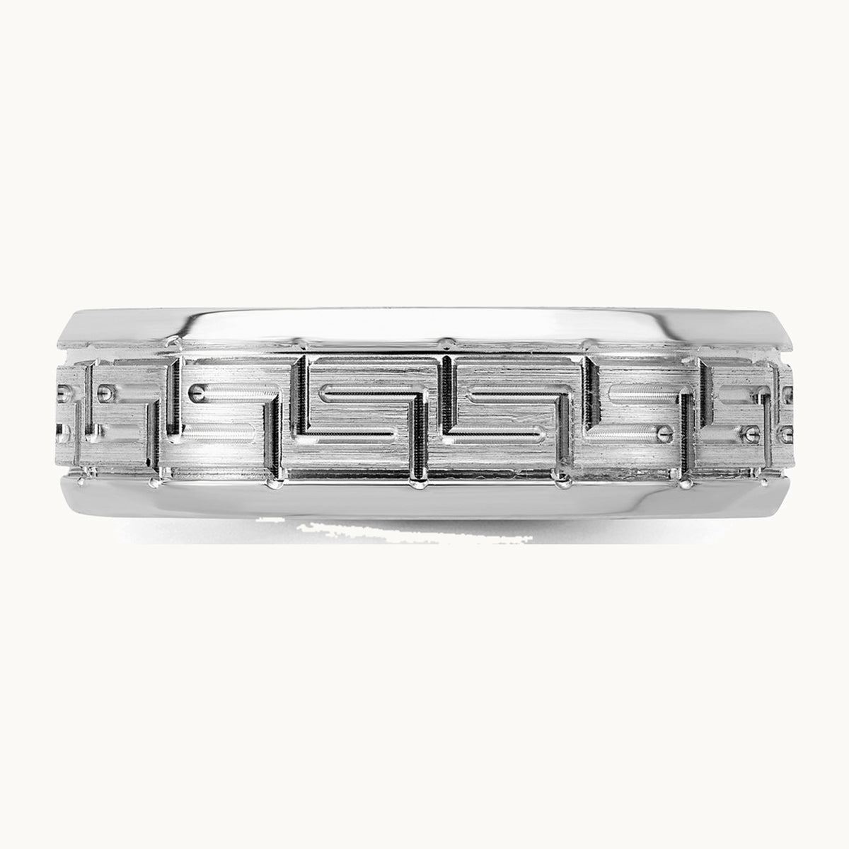 Sterling Silver Rhodium-plated Grooved 6mm Brushed Greek Key Band