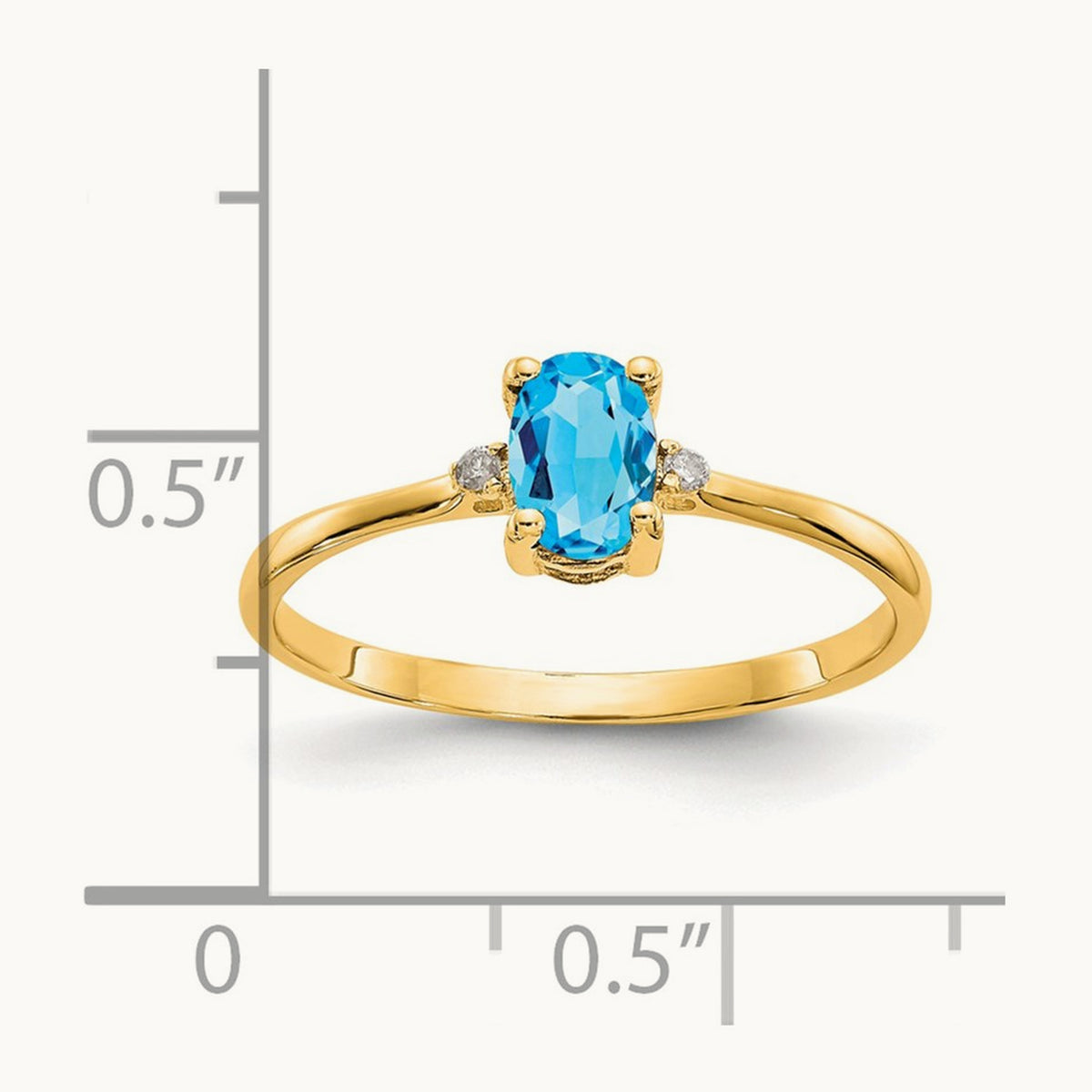 Diamond & Blue Topaz Birthstone Ring — 14K Yellow Gold, 6