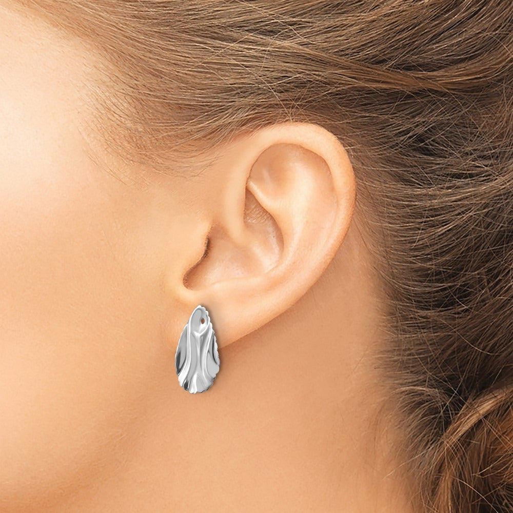 Polished Hammered Oval Earring Jackets — 14K White Gold
