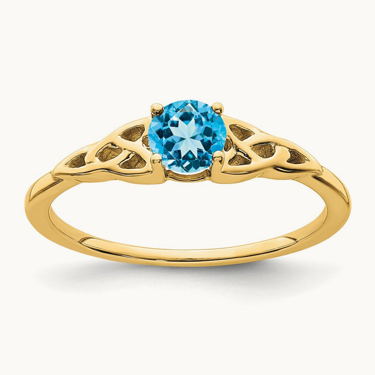 Blue Topaz Celtic Knot Ring — 14K Yellow Gold, 7