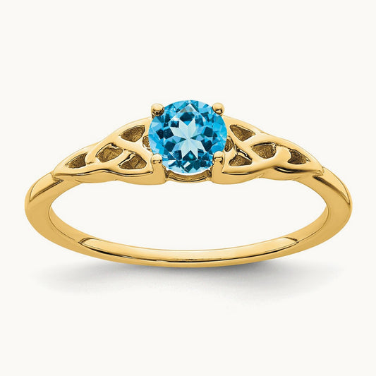 Blue Topaz Celtic Knot Ring — 14K Yellow Gold, 7
