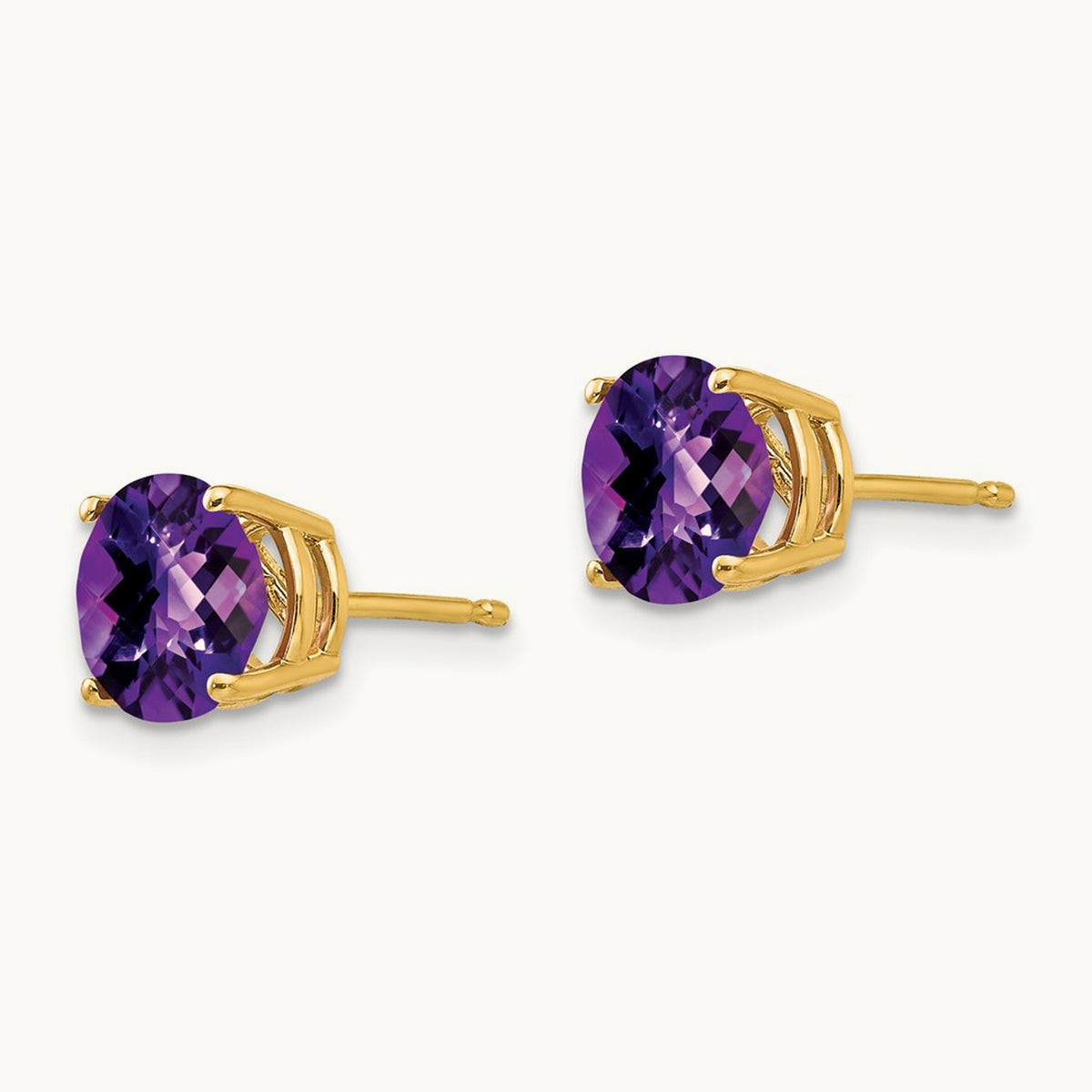 Amethyst Checker Earrings, 7mm, 14K