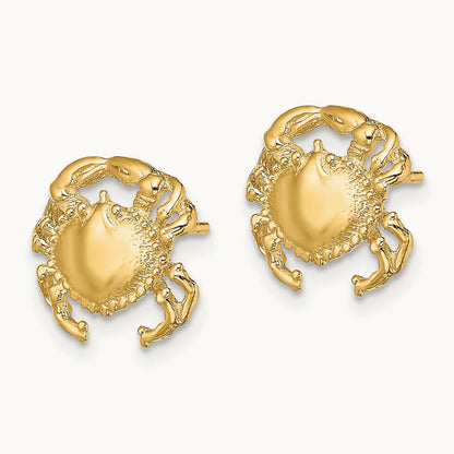 Polished / 2-D Crab Post Earrings, 14K