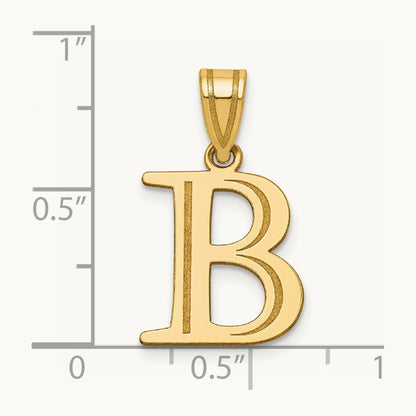 Polished Etched Letter B Initial Pendant, 14K