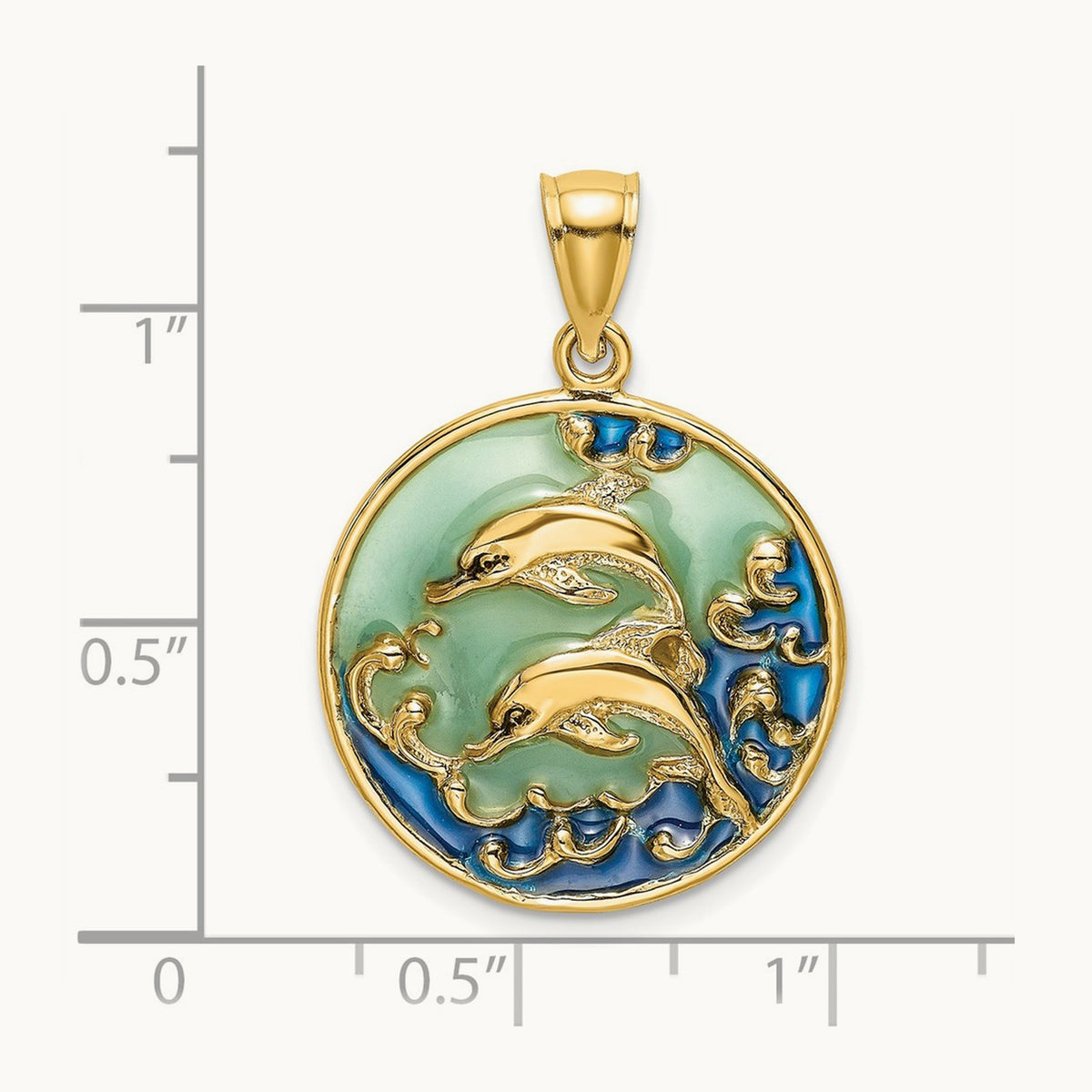 2-D Dolphins w/Blue Enameled Charm, 14K