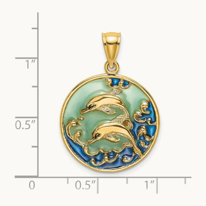 2-D Dolphins w/Blue Enameled Charm, 14K