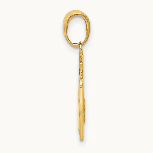 Polished Flat-Backed TEACHER Pendant, 14K