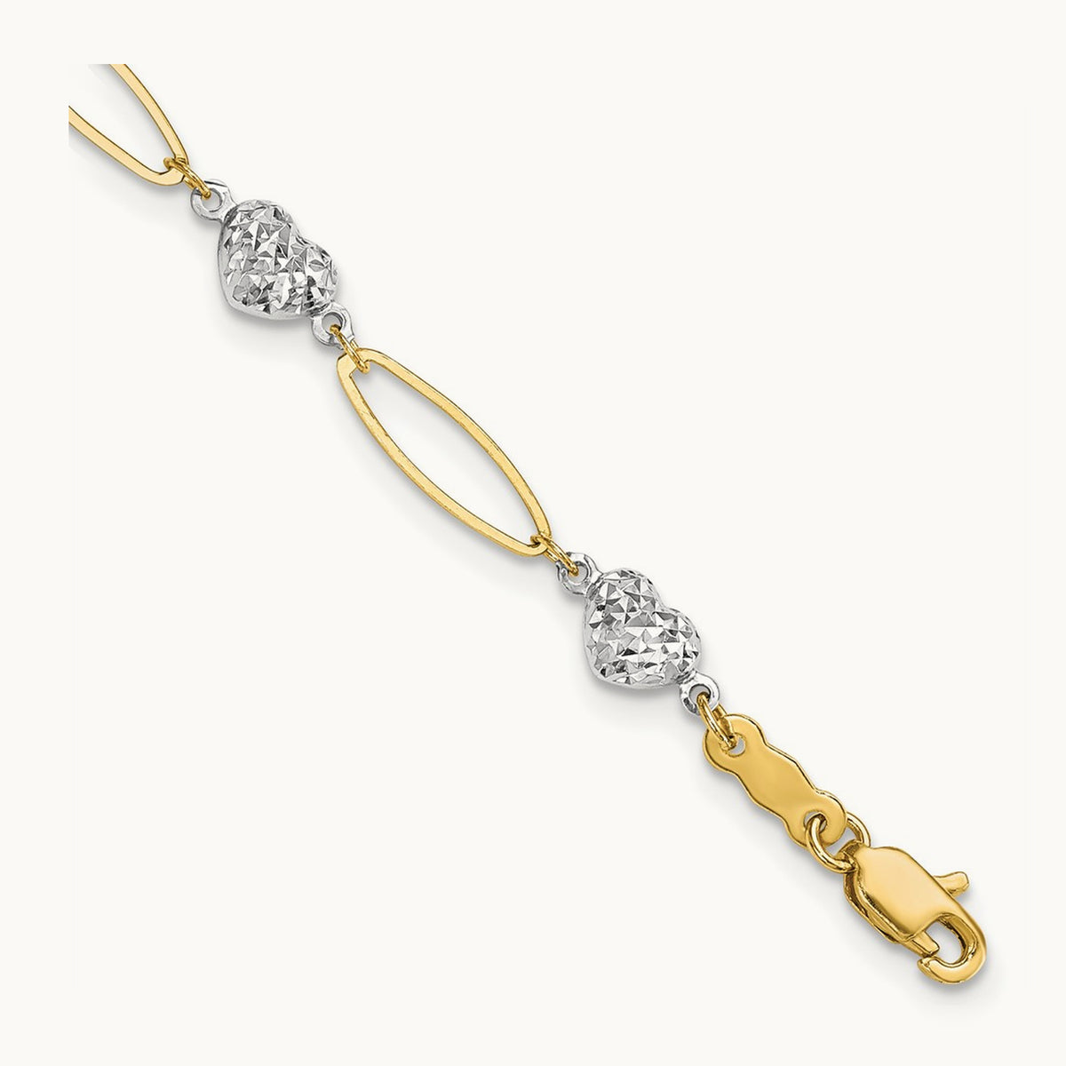 Puff Heart & Flat Oval Bracelet, 14K Two-tone