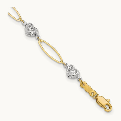 Puff Heart & Flat Oval Bracelet, 14K Two-tone