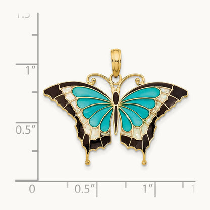 Enameled Butterfly Pendant, 14K