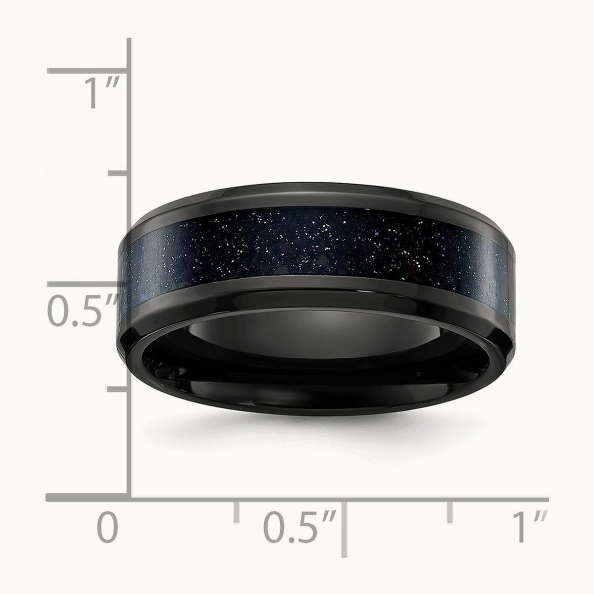 Polished Black IP w/Blue Star Sandstone Inlay Band, 8mm, Stainless Steel