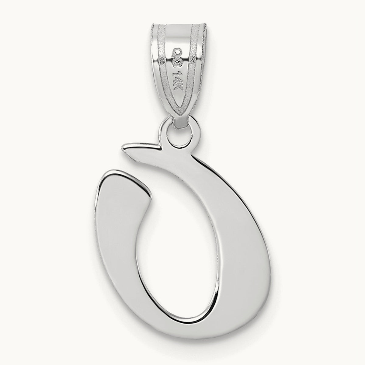 Polished Script Initial Pendant — 14K White Gold, O