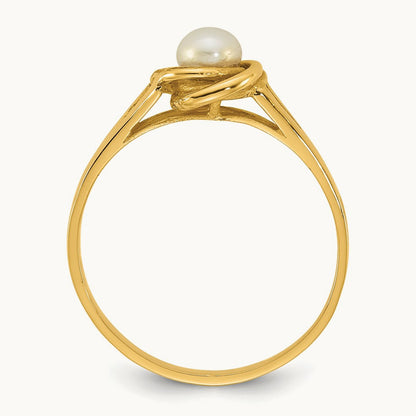 Polished 4- Button White Freshwater Cultured Pearl Ring, 5mm, 14K