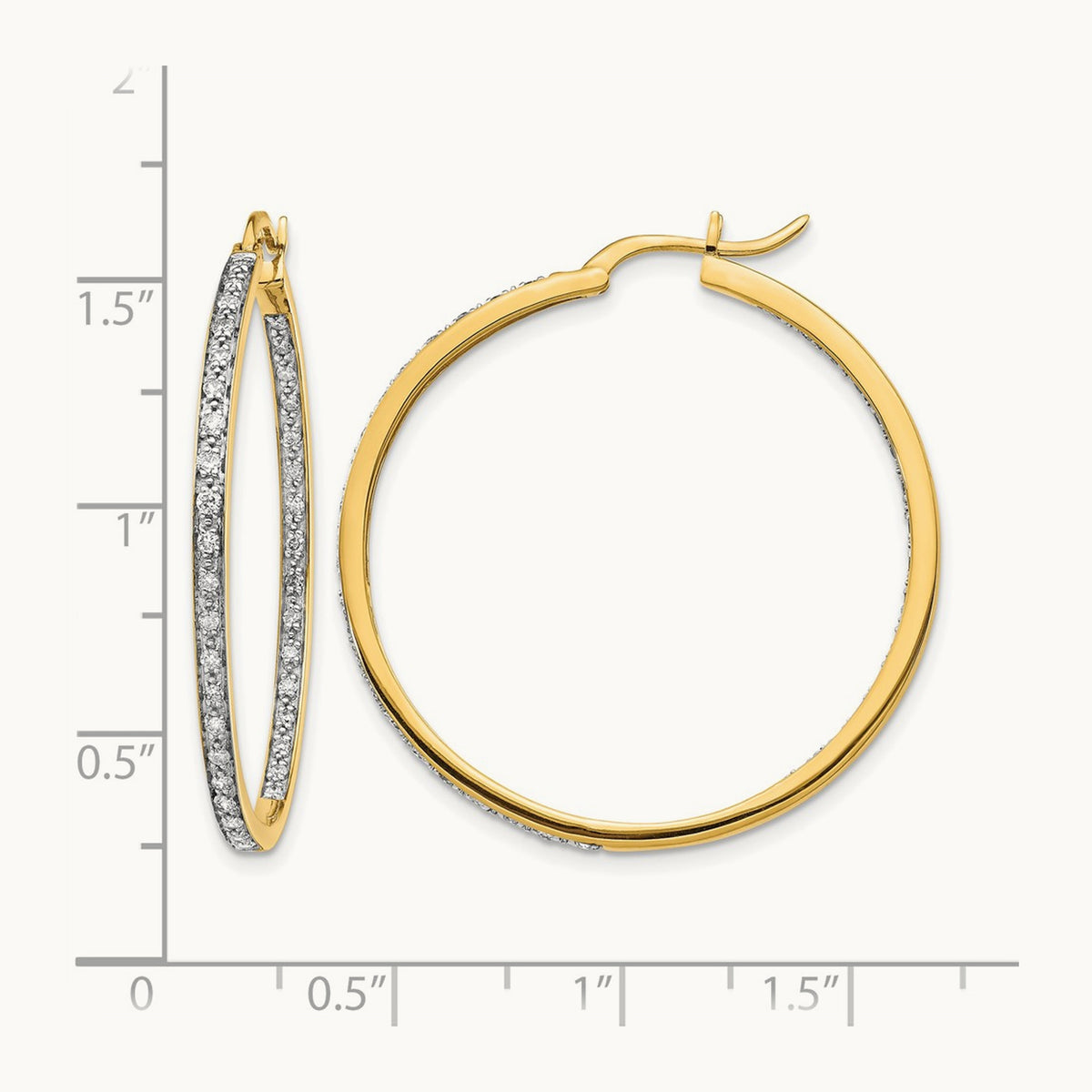 In/Out Hoop Earrings, 0.50-0.75 ct tw Lab-Grown Diamond — 5/8 ct, 14K Yellow Gold