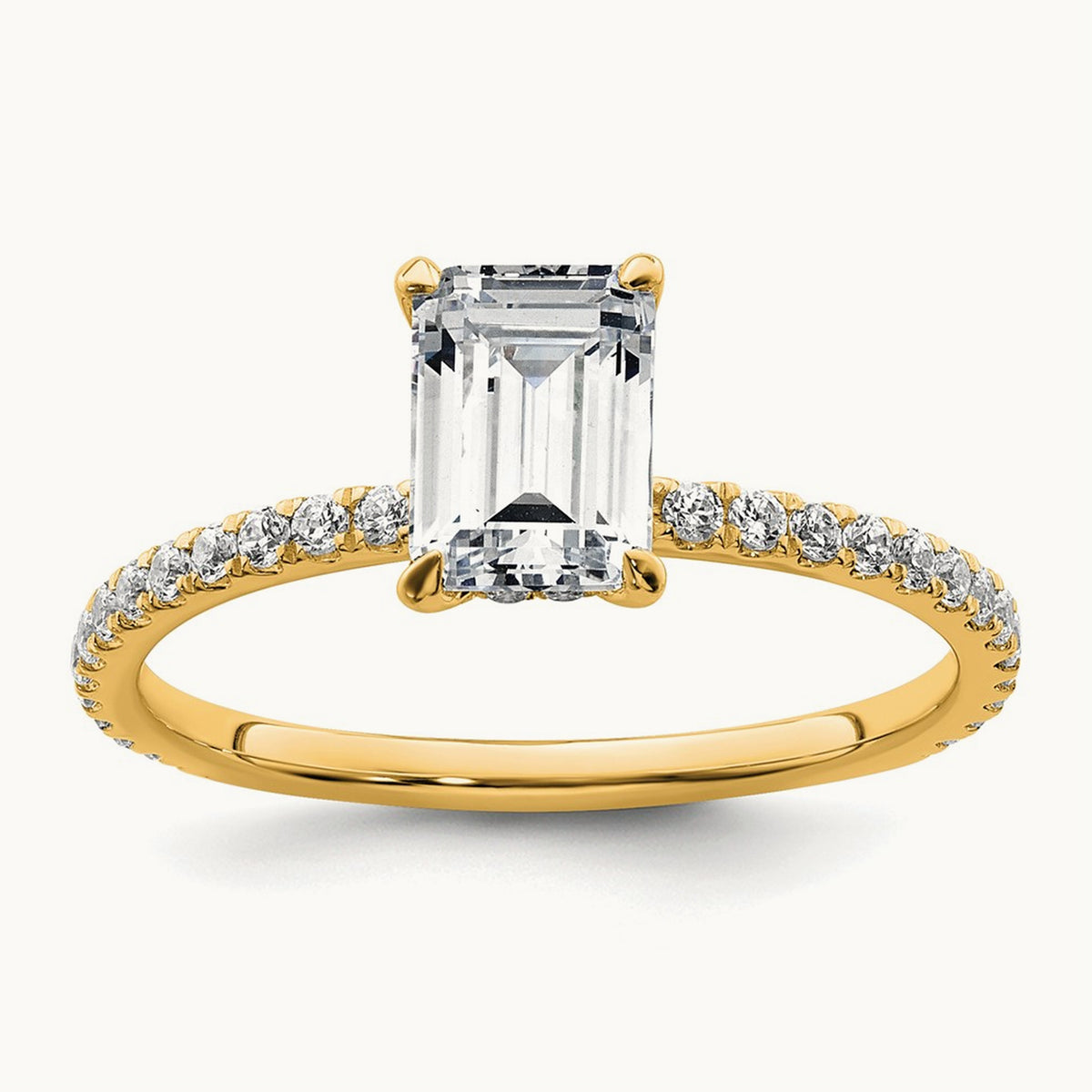 Emerald Solitaire Engagement Ring, 1.25-2.25 ct tw Lab-Grown Diamond — 14K Yellow Gold, 7