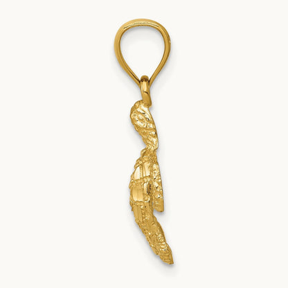 Polished and Textured Diamond-cut Sea Turtle Pendant, 14K