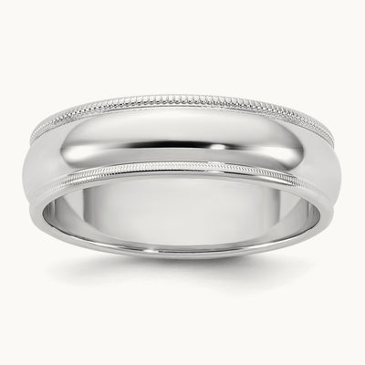 Milgrain Half Round Band, 5.5mm, 10K White Gold