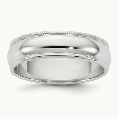 Milgrain Half Round Band, 5.5mm, 10K White Gold