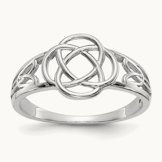 Ladies Celtic Knot Ring, 14K White Gold