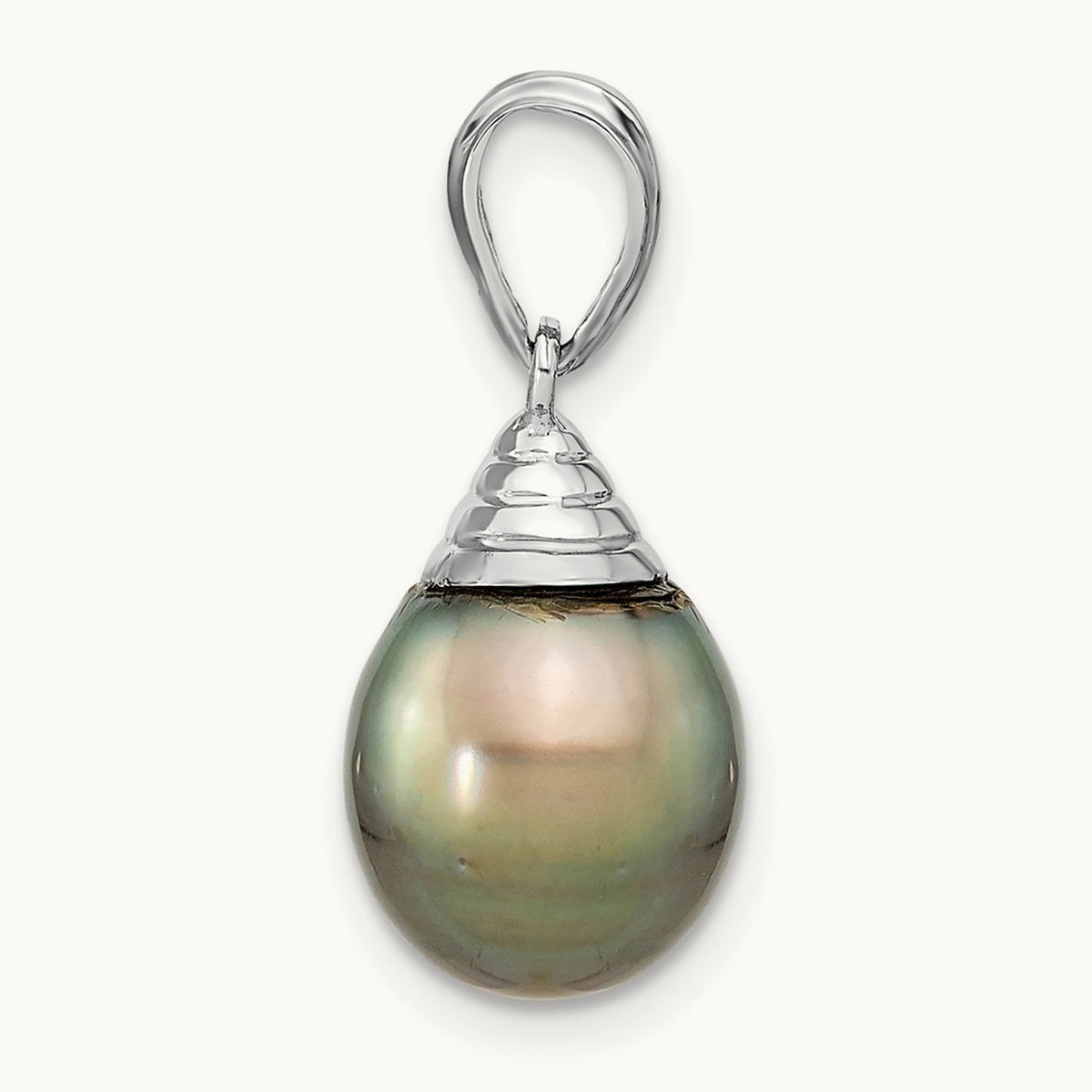 9- Teardrop Black Saltwater Tahitian Pearl Pendant — 14K White Gold